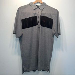 TRAVIS MATHEW Mens Sz Medium Gray Black Striped Short Sleeve Golf Polo Shirt EUC